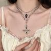 Gothic Dark Style Beaded Thorns Rivet Cross Necklace Women'S Punk Vintage Double Layer Chain Jewelry Accessory