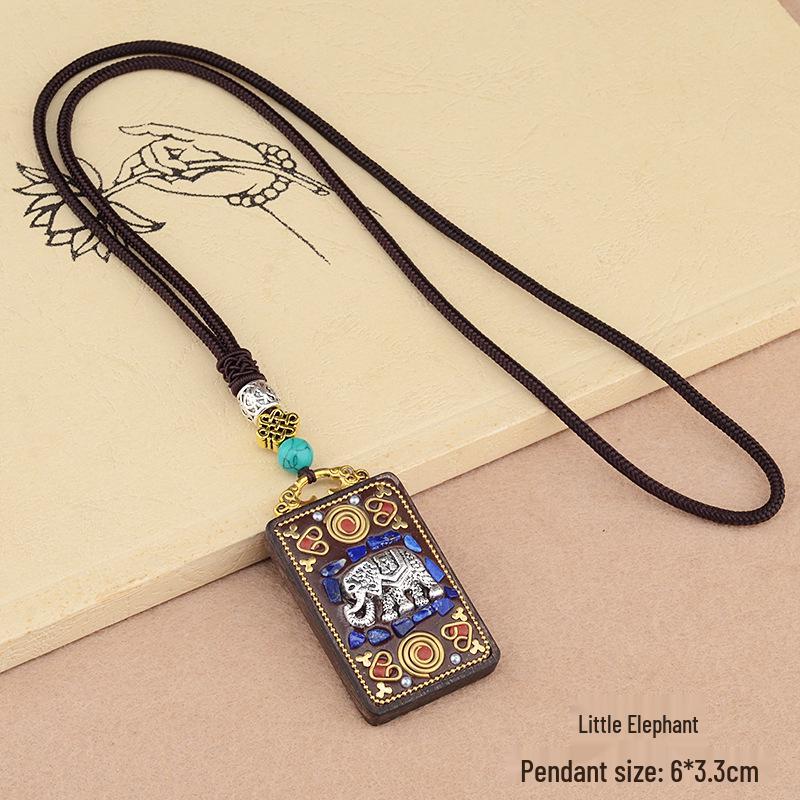 Ebony Tangka Necklace with Ethnic Na Fu Pendant - Buddha Amulet for Men & Women