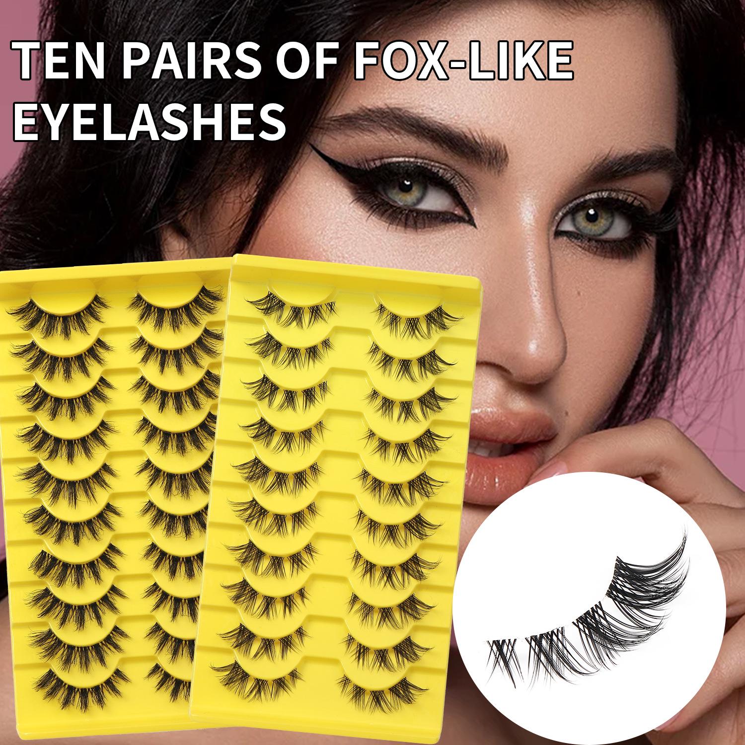 

10 Pairs Pack: Light European & American Style False Eyelashes, Transparent Band, Fox Eye, Dense & Curled Style.