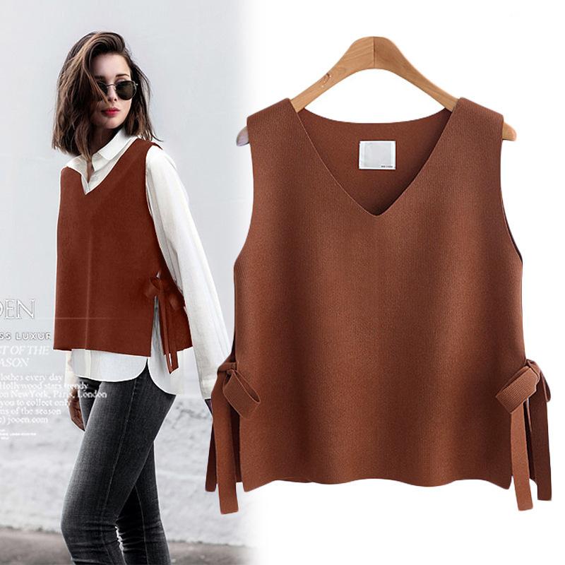 Gilet Maglia Primavera Autunno Gilet Maglione da Donna Scollo a V Largo Esterno con Cappuccio Senza Maniche Gilet