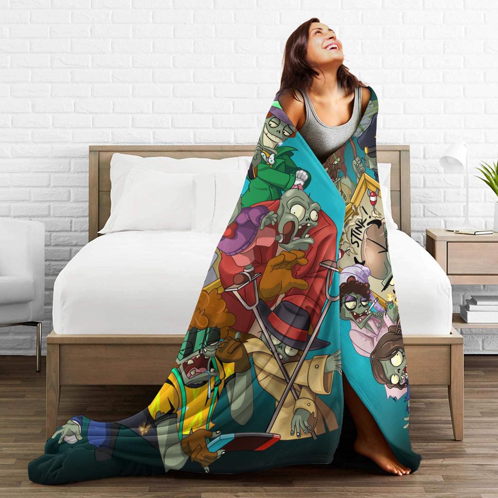 P-Plants-vs-Zombies Video Games Warm Blanket Travel Plush Throw Blanket Funny Couch Chair Flannel Bedspread Sofa Bed Cover