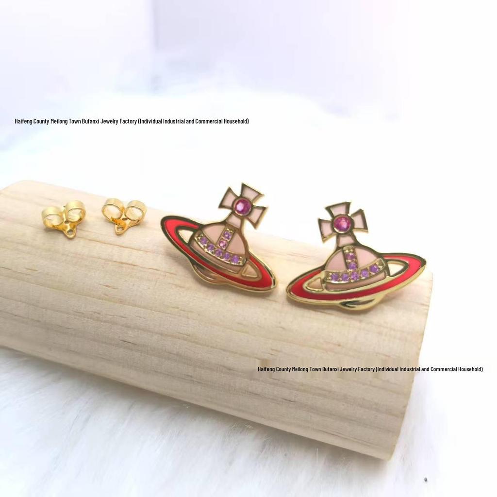 Concetta Cixi Glass Saturn Set: Necklace, Bracelet, Stud Earrings - Women's Luxurious Punk Clavicle Chain