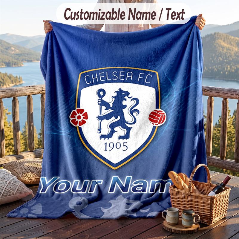 Flannel Blanket Chelsea FC Print Custom Name Text Soft Throw for Sofa Bed
