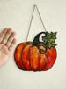 Halloween Pumpkin Hanging Ornaments Acrylic Suncatcher Cute Pumpkin with Leaf Design Window Pendant Wall Ornament for Home Gift