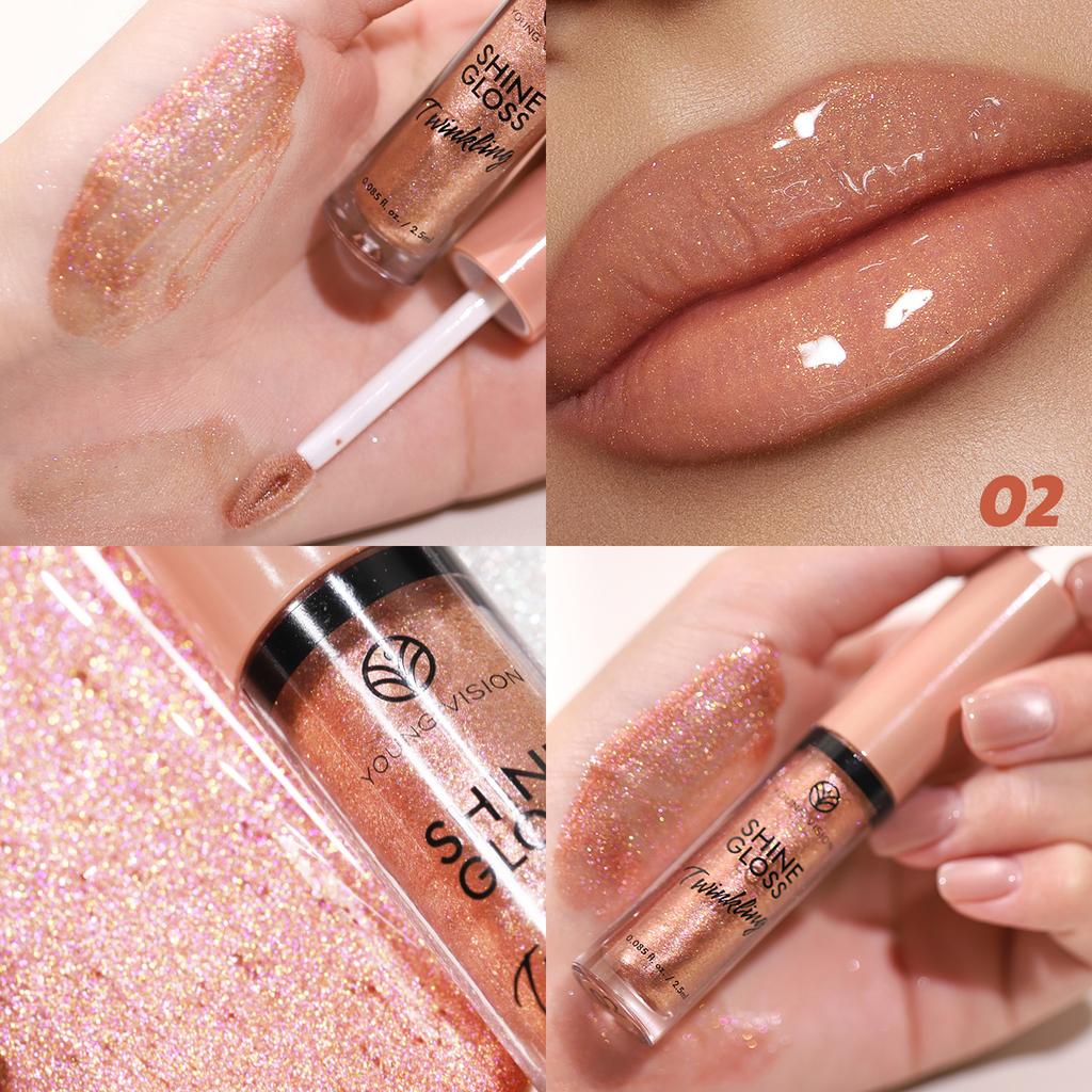 YOUNG VISION Fine Glitter Pearl Gloss Lip Gloss Nourishing Moisturizing Ice Transparent Stacked Lips Lip Glaze