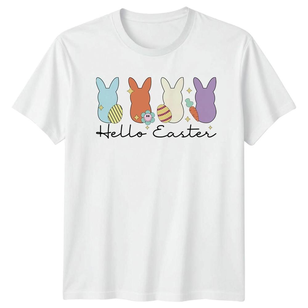 Hello Easter Unisexs TShirt Groovy Bunny Retro Seasonal Holiday S