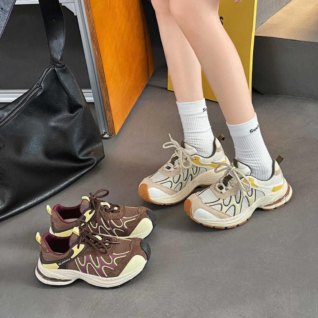 European products popular red dad shoes women 2025 new mesh breathable jogging shoes thick-soled heightening casual sports shoes