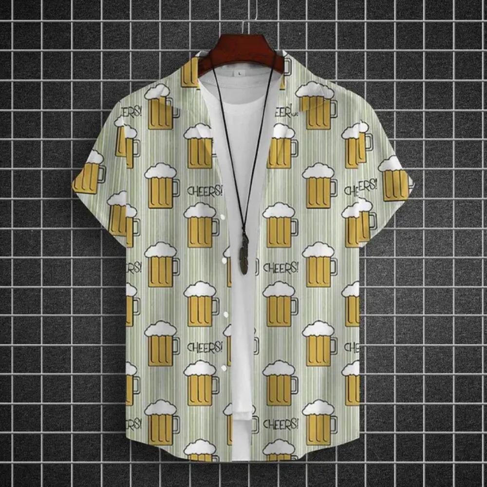 Hawajska Koszula Męska 3D z Nadrukiem Piwa Krótki Rękaw Koszule Koszulka na Imprezę Piwną T-shirty Letnie Codzienne Luźne Oversize Odzież Męska