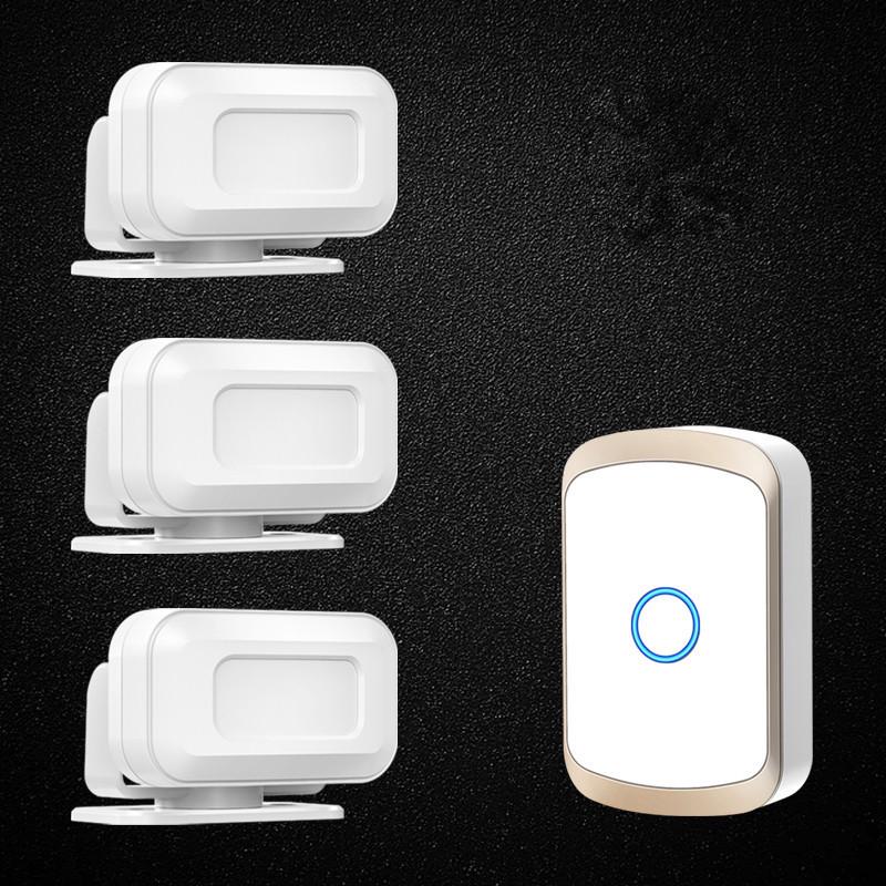 Visitor Welcome Doorbell with Infrared Sensor and Voice Reminder Black Gold 3 Sensors + 1 Receiver