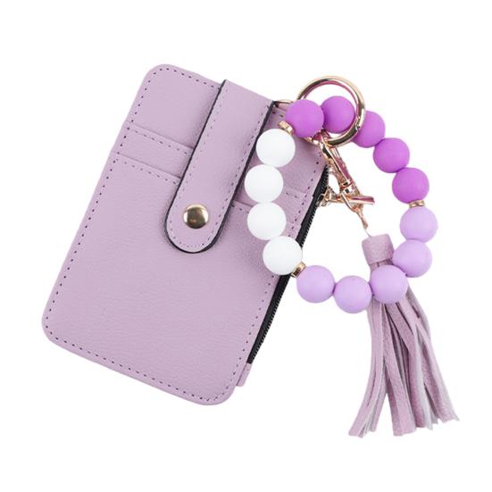 Portachiavi Braccialetto con Perline Portafoglio Donna Polsiera in Silicone Porta Carte di Credito Portafoglio Sottile con Nappa Tasca con Zip per Viaggio Shopping