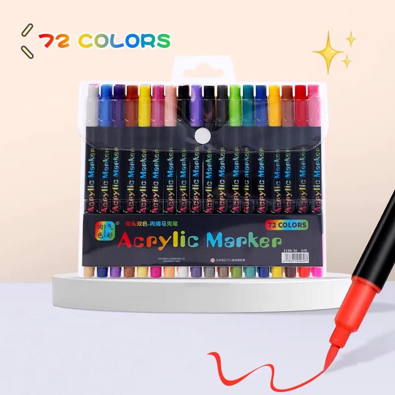 48Color Professional Art Use ual-Tip Acrylic Pens Markers,Dual-Tip Fine and Brush Tip Pens,Suitable for Stone, Wood, Calligraphy