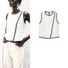 Summer New Women Clothes Simple Back Split Contrast Color Trim Crepe Round Neck Sleeveless Top 1971059