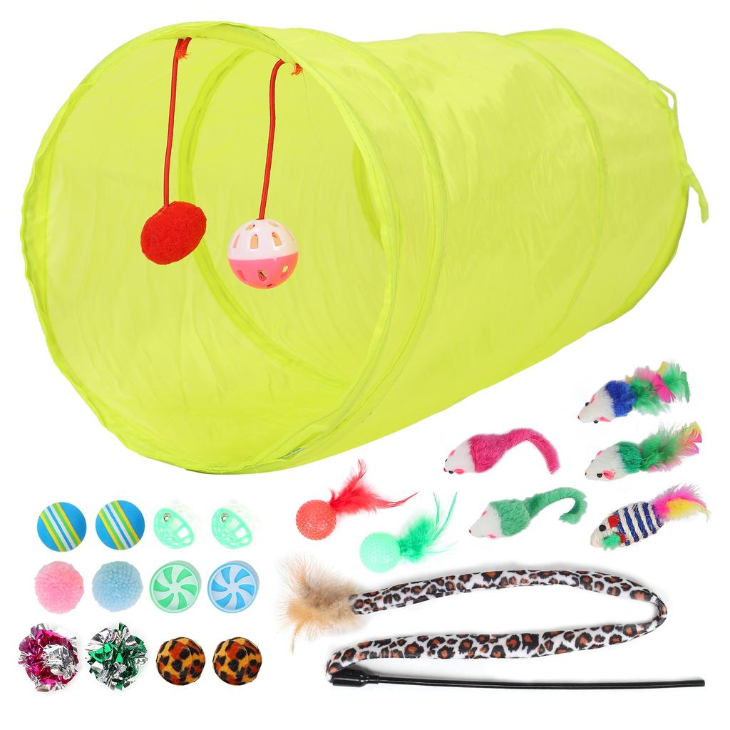 Cat Feather Toy Set Interactive Cat Toy Kitten Toy Assortments Includes Tunnel Cat Stick Balls Bells and Mice