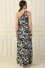 Women's One Shoulder Side Window Ethnic Pattern Long Crepe Satin Dress