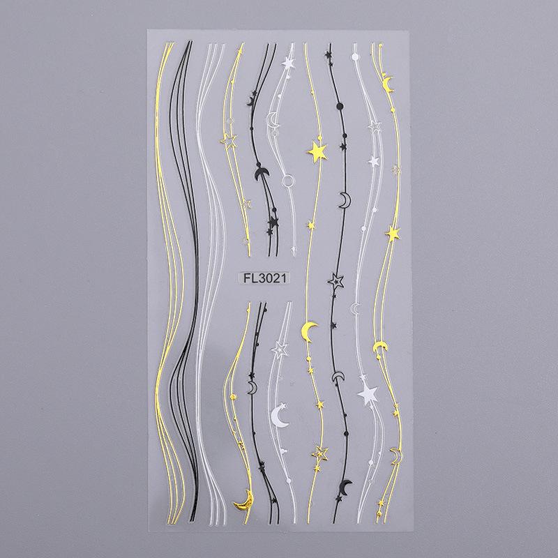 Abstract Line DIY Nail Stickers for Women Girls Nail Art Decorations Rose Gold Spring 3D Sliders for Manicure Nail Polish Decals