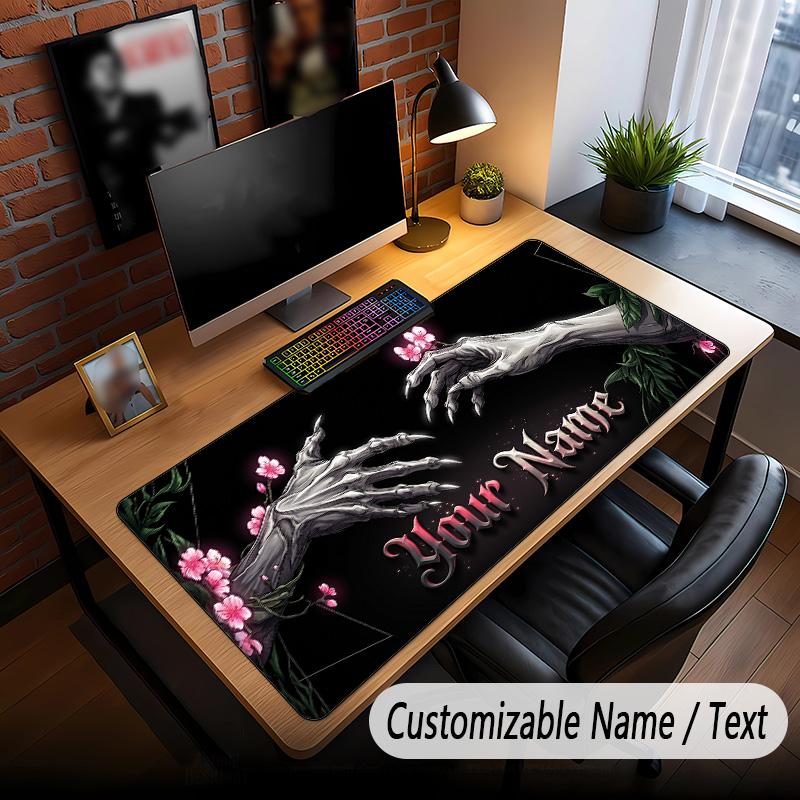 Rose Floral Theme Custom Mouse Pad Personalized With Name Text Customized Desk Mat For Office Home Decor