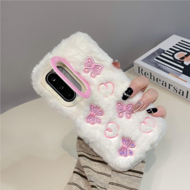 3D Plush Bow Love Fashion Phone Case For Galaxy S25 24 23 22 21 20 10 Ultra Plus S9 A23 06 26 35 36 A53 A54 A55 A56 Note 10 9 8 Case Girl Cute Winter