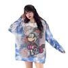 Korean Oversized Mid-Length Cartoon Tie-Dye Sweater for Trendy Girls