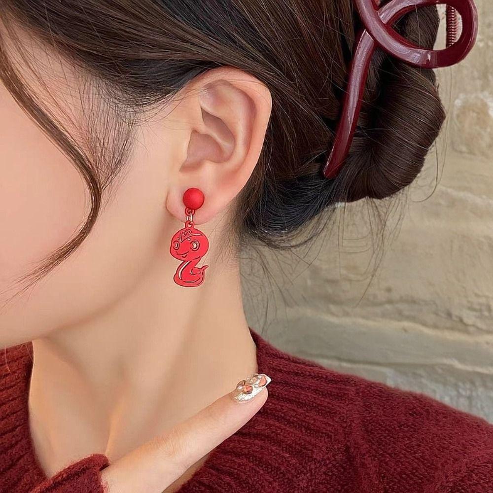 Red New Year Earrings Chinese Style 2025 Women Earrings Fashion Snake Year Drop Earring  Party
