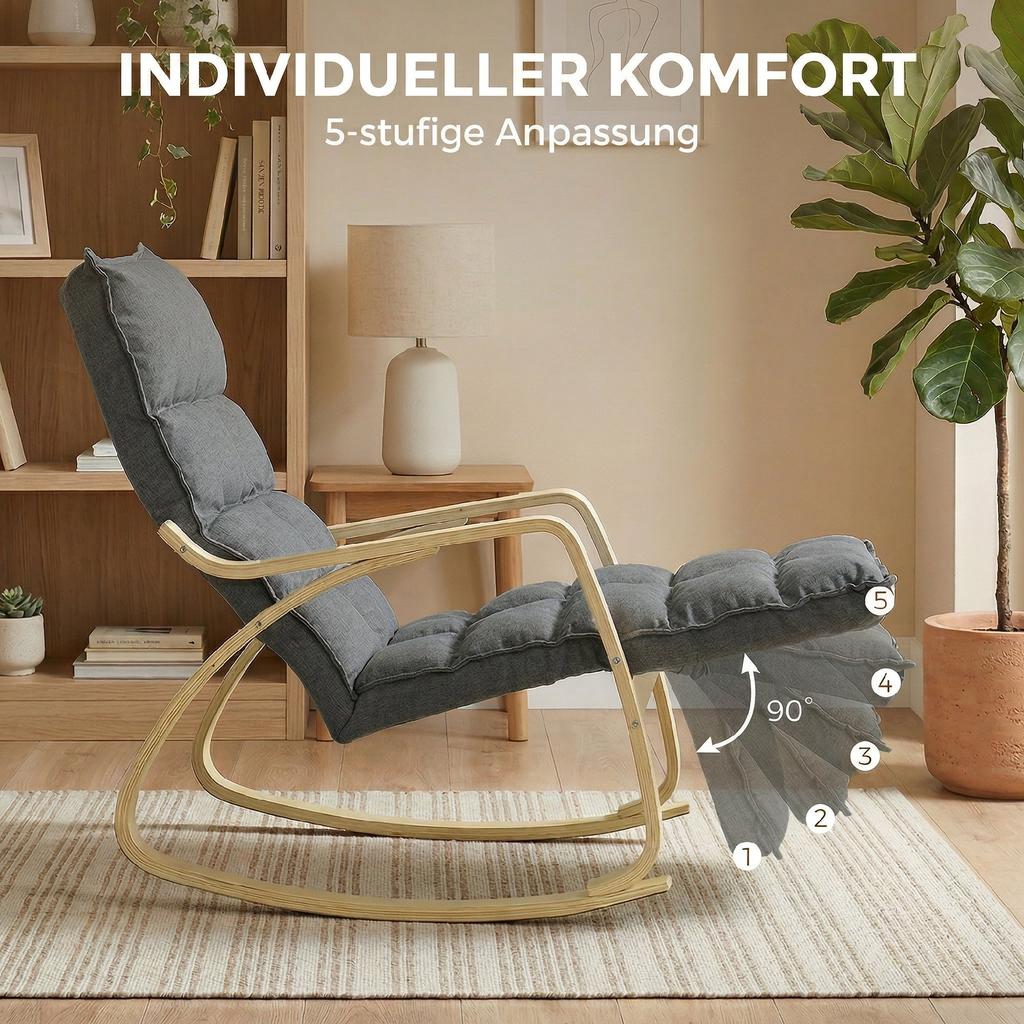 Rocking Chair with Adjustable Footrest, Padded Recliner Chair, Grey