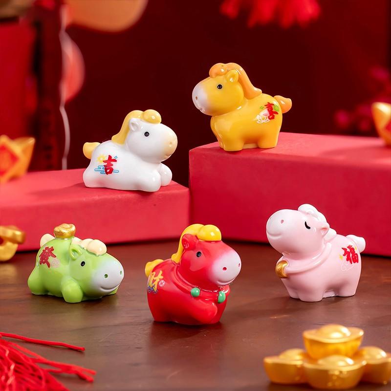 Miniature Horse Figures Zodiac Cartoon Lucky Pony 2026 Horse New Year Ornament Sculpture Desktop Decor Office Car Decor