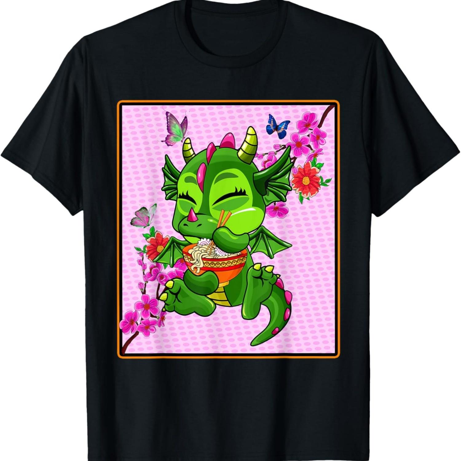 Dragon Ramen Noodle Bowl Aesthetic Kawaii Cherry Blossom T-Shirt S чёрный