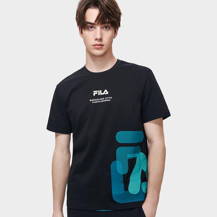 FILA American Vintage Logo Print Loose Short Sleeve T-Shirt Men Tops Black F11M319104FBK