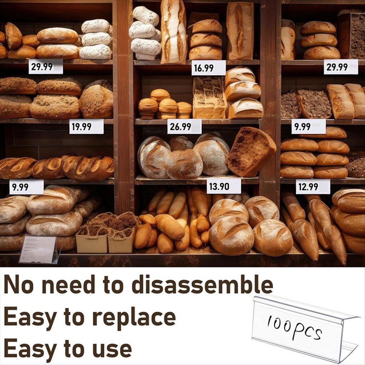 

BHBL 100 Pcs Wood Shelf Label Holders Clear Plastic Price Tag 2.4 in L X 1 in H for Bookshelf Shelves, Wood Shelf Sign China Mainland