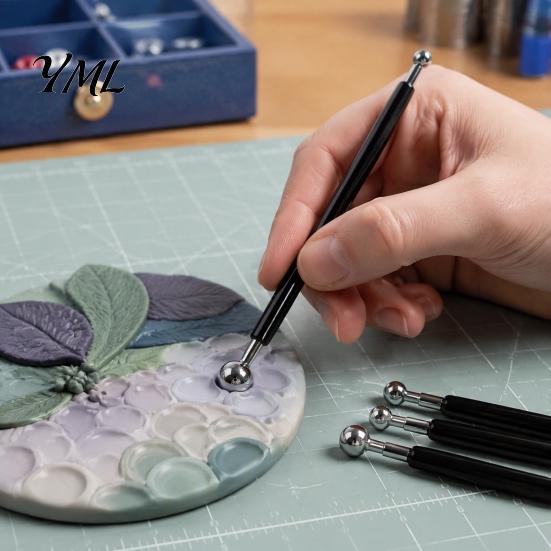 Clay Modeling Tools 4Pcs Polymer Shaping Tool Set, Sculpting Stick with Stainless Art Craft Supplies Steel Ball, 4 Size DIY Fondant Pottery Decorating