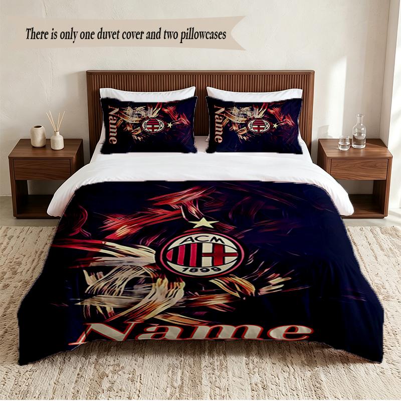 Set Biancheria da Letto AC Milan Personalizzato con Nome 3 Pezzi Morbido Copripiumino per Camera da Letto Decorazione Casa