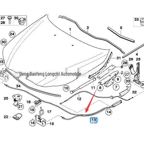 BMW 5 Series (E60) 525/530 Hood Release Cable - 51237184454
