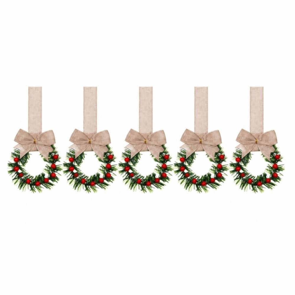 5/6pcs Pine needle Christmas Mini Wreath Pendant Simulation Wreath Hanging Ornaments Party