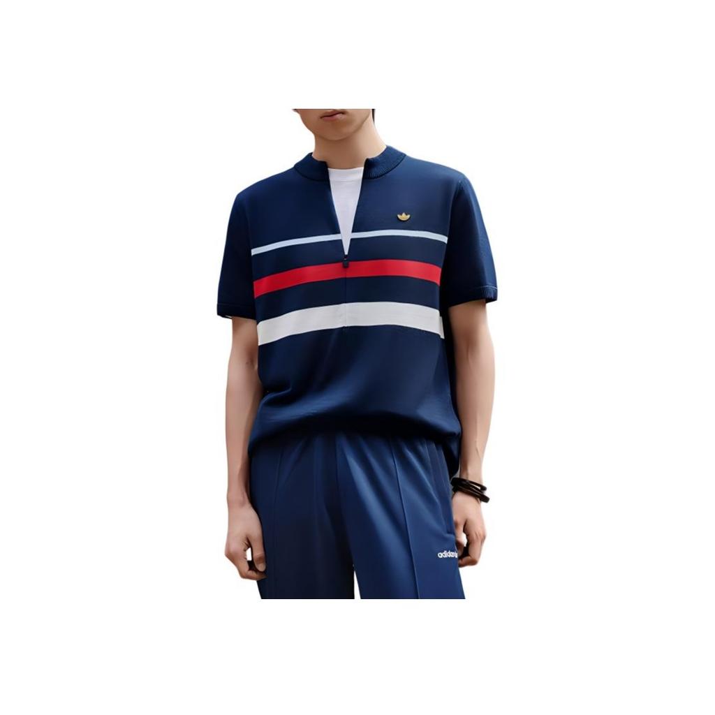 adidas Premium Long-Sleeve Top Comfortable Striped Color Block Shirt Men Tops Deep-Indigo IZ3183