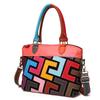 Leather Women'S Bags, Cowhide Color Pattern Splicing, Handmade Plaid Color Handbag, Shoulder Bag.