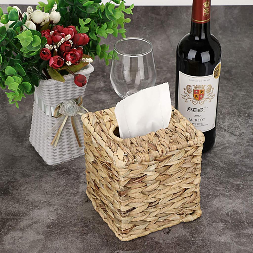 1PC Hand-woven Straw Tissue Box Water Gourd Napkin Cover for Bathroom Kitchen Openwork Household Toilet Sundries Square Storages