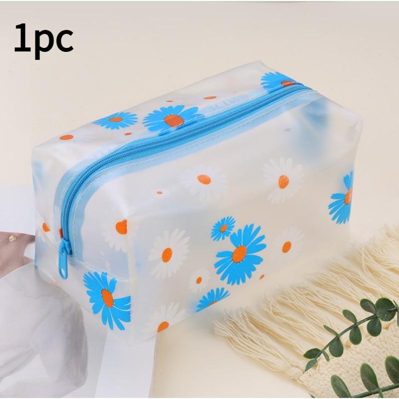 1pc Daisy Print Handbag,Portable Beach Wash Bag,Large Capacity Makeup Bag,PVC Frosted Swimming Bath Bag,Clothing Storag Tote Bag