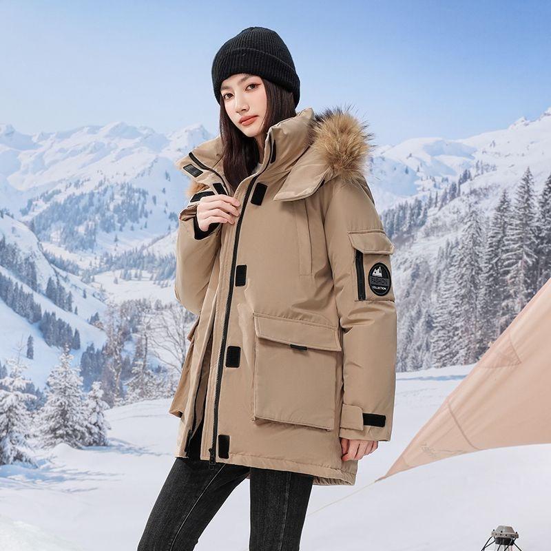 Winter Thickened Warm Workwear Down Cotton Coat with Fur Collar Loose Korean Style Jacket