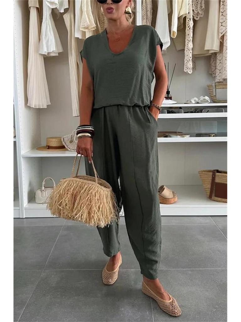 2025 Summer Women's Linen Ice Silk Casual Fashion Set