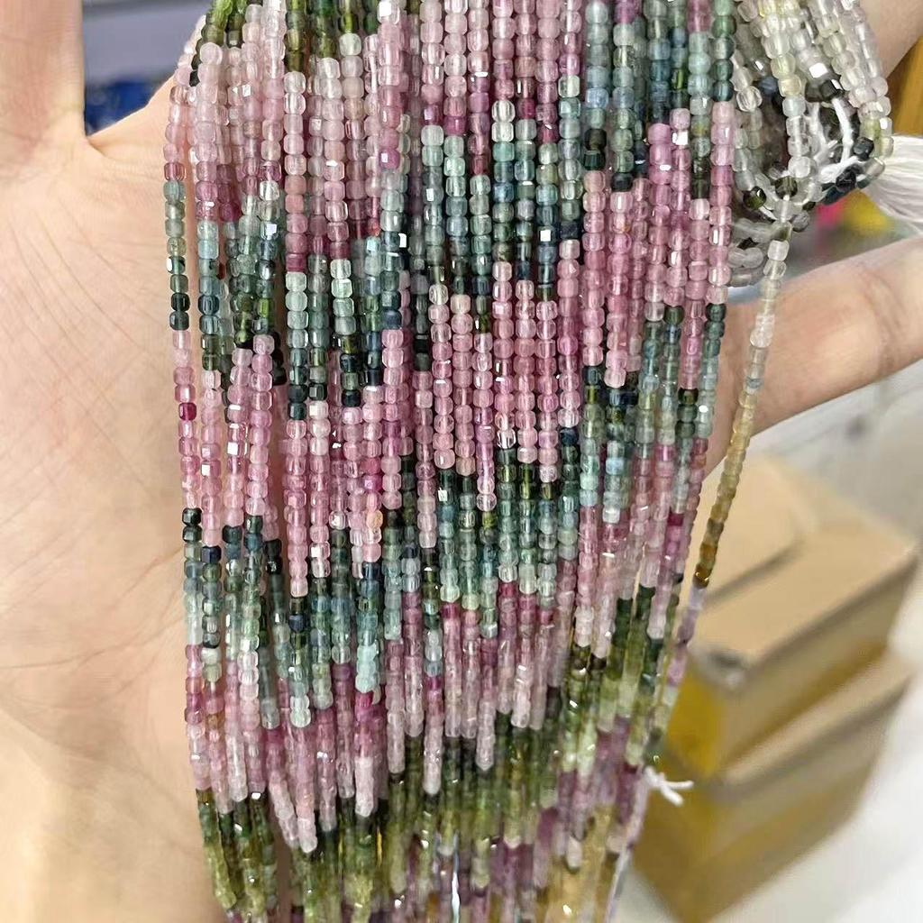 Natural Tourmaline Faceted Square Beads for DIY Handmade Bracelets