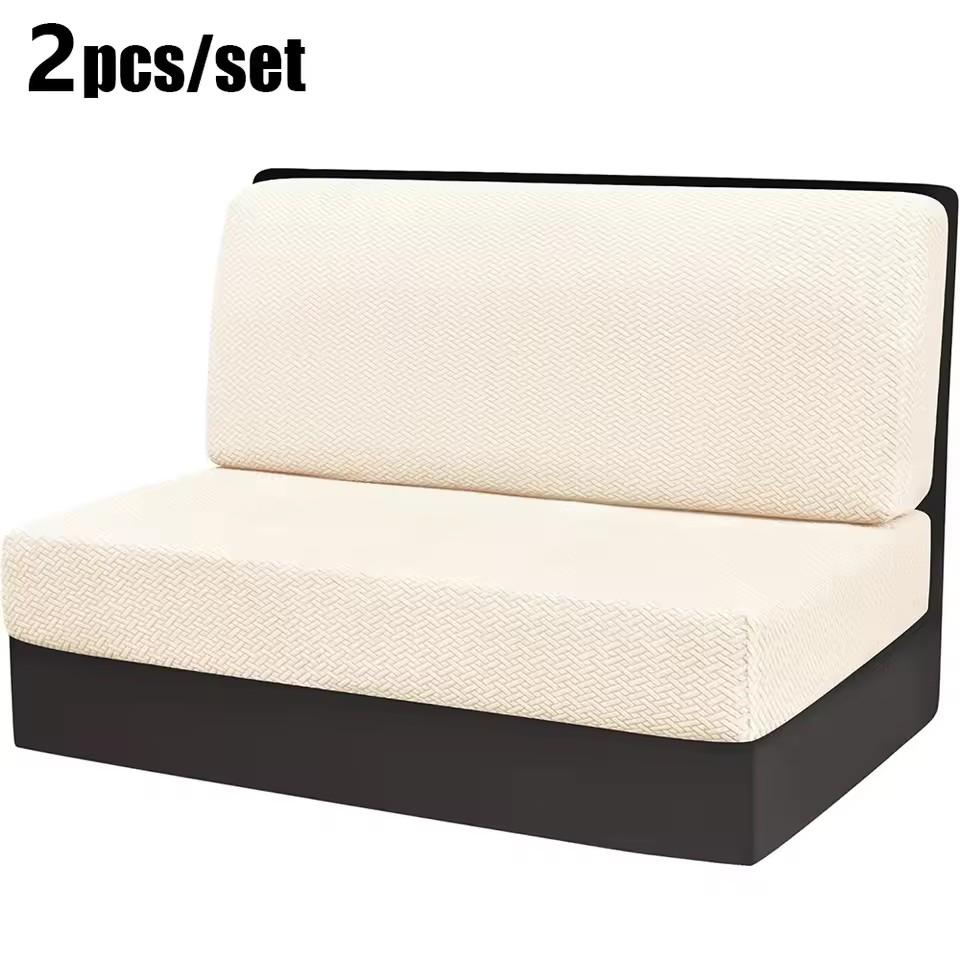 Stretch 2pcs/set Rv Dinette Cushion Covers Jacquard Camper Seat Cover Dining Sofa Cover Removable for Rv Camper Car Bench Seats 2-Pcs Set бежевый