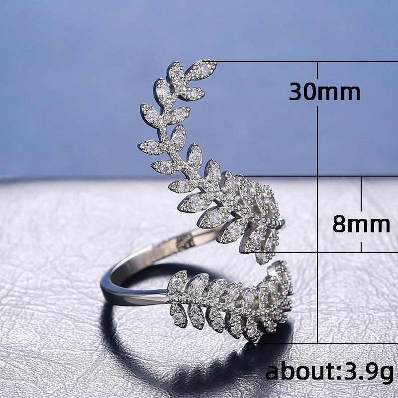 Graceful Leaves Both End of Open Ring 925 Sterling Silver Girl Cocktail Party Rings Shine Crystal Zircon Fashion Women Jewelry