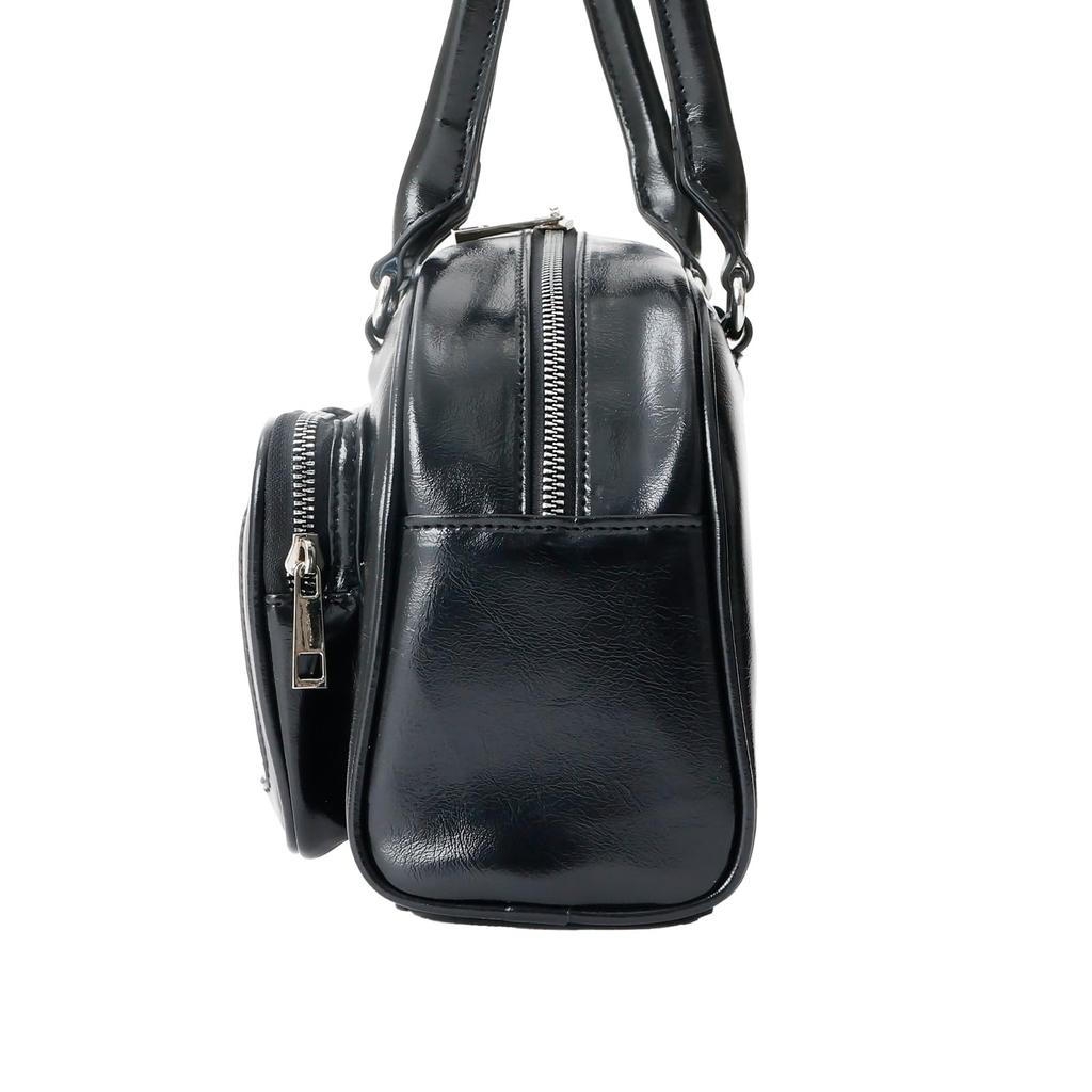 [Coboca+] C25412 Synthetic Leather Double Pocket Clear Window Bag, 3 Colors (BlackIvoryPink), Photo Card Storage (Black)