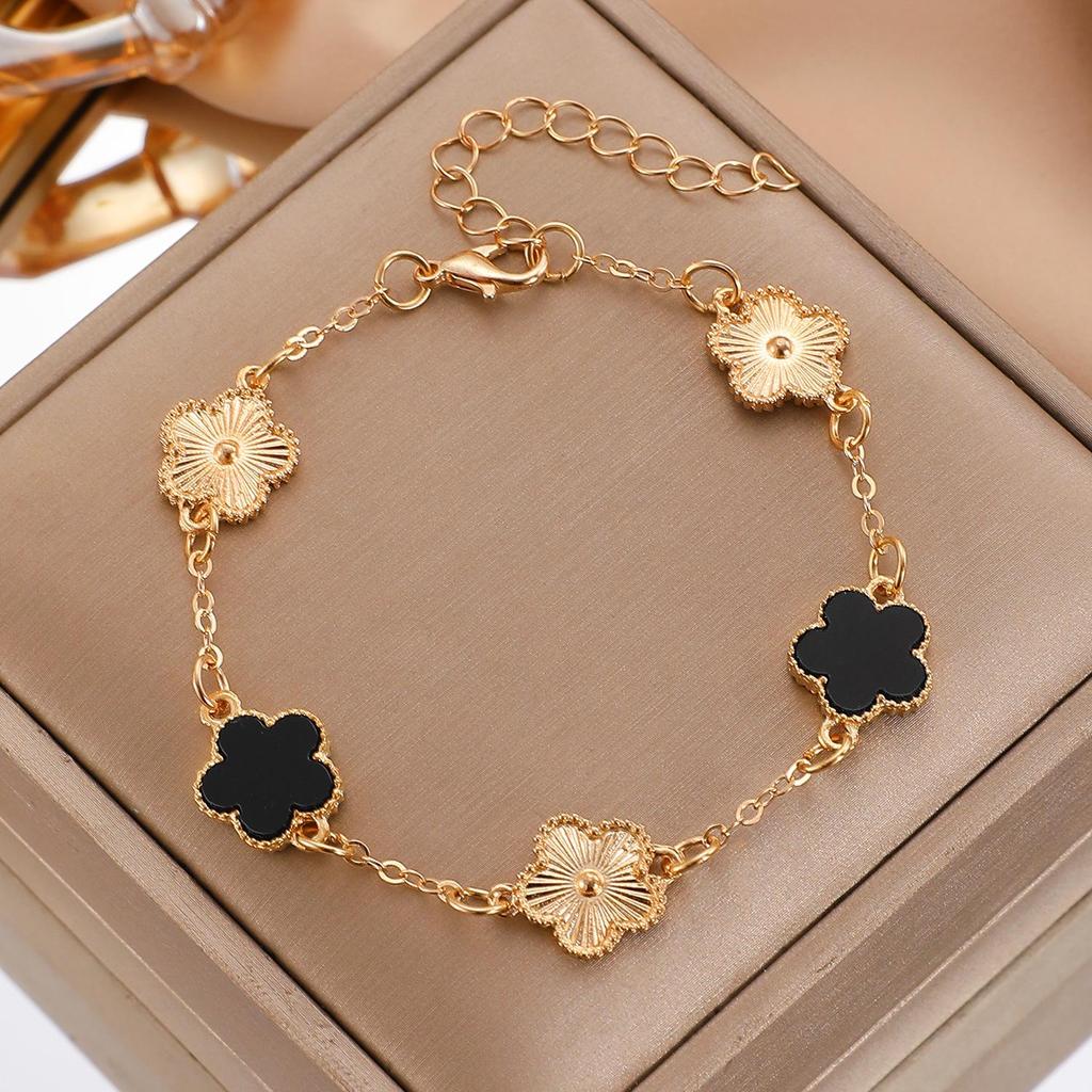 European and American Hot-Selling Lucky Clover Jewelry Set: Five-Leaf Bracelet, Earrings, Necklace & Ring for Women
