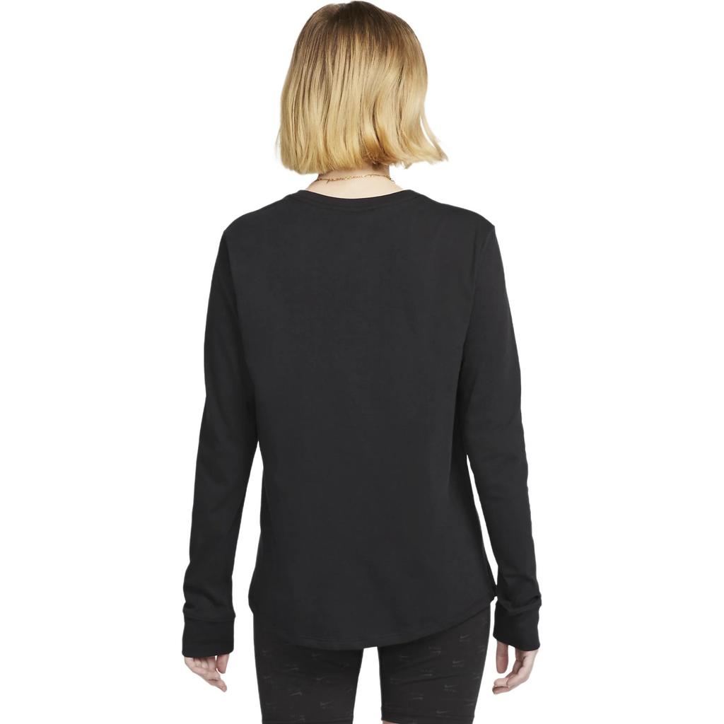 Nike Club Essential Letter Print Design Round Neck Pullover Long Sleeve T-Shirt Women Tops Black FJ0442-010