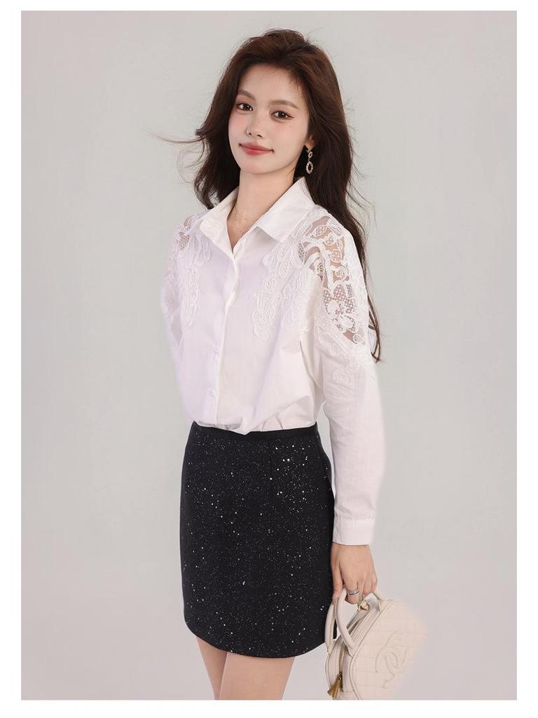 Elegant White Lace Shirt for Women - 2026 Spring Collection, Stylish & Trendy Loose Casual Design.