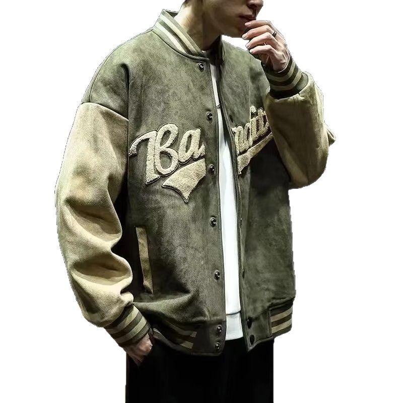 Men's Suede Embroidered Retro Bomber Jacket - Spring/Autumn