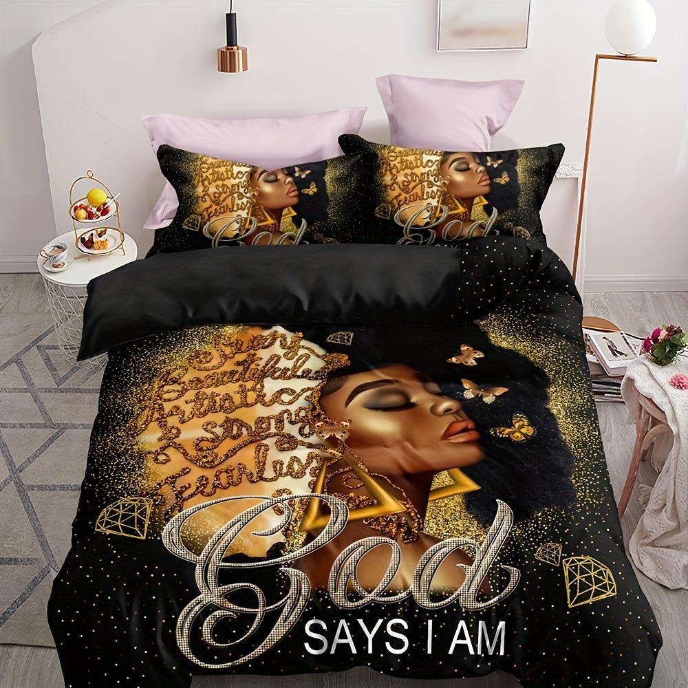 Conjunto de cama afro-americano, conjunto de roupa de cama, solteiro, casal, tamanho único, decoração para casa, para meninas, crianças, desenho animado, gato fofo, conjunto de capa de edredom