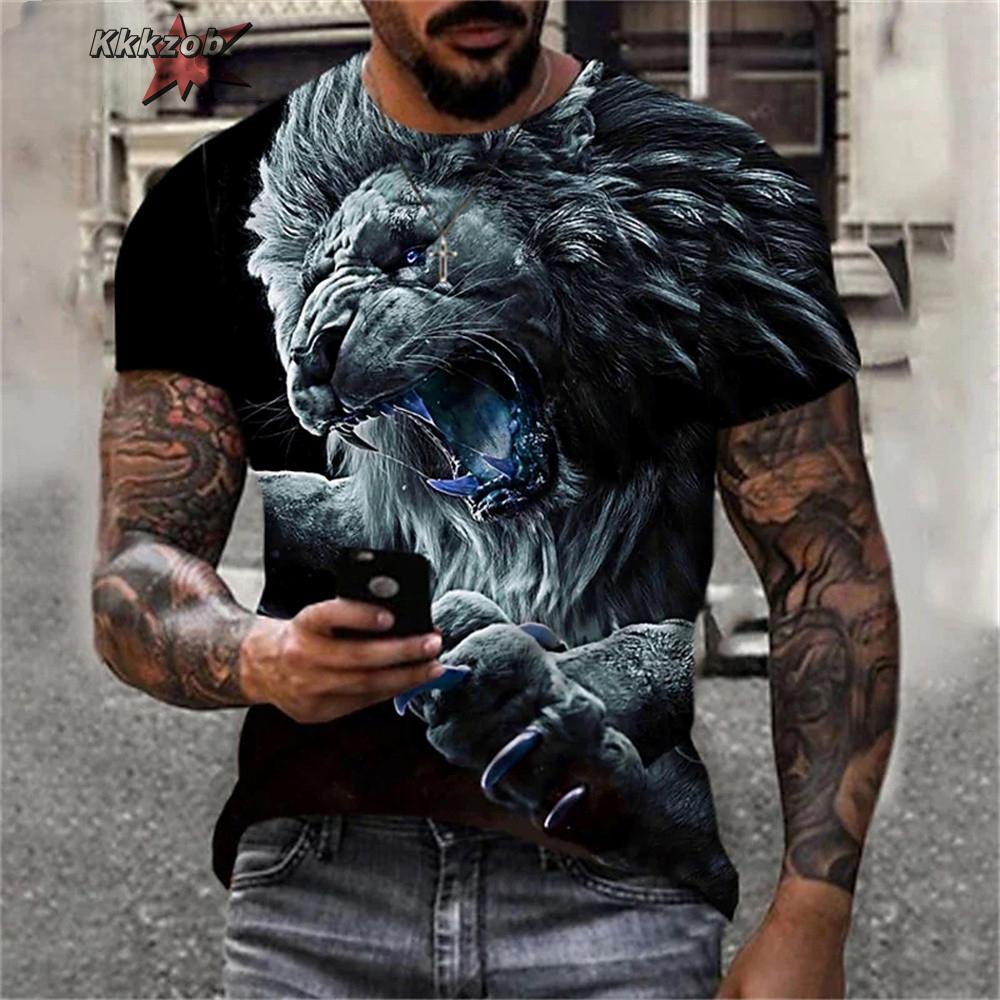 Fierce Tiger Animal Pattern Men's T-Shirts Short Sleeve 3D Animal Printed Trend Street Tee Oversized T Shirt Men Clothing Tops