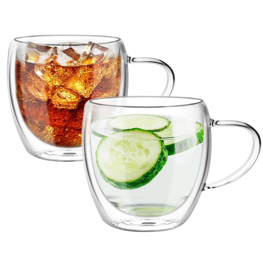 GOWTHHRT Double Wall Set of Double Heat Cold Coffee Glass Vacuum Heat Home Present Set of Glasses, 250ML, 2, Walled, Retaining, Insulating,