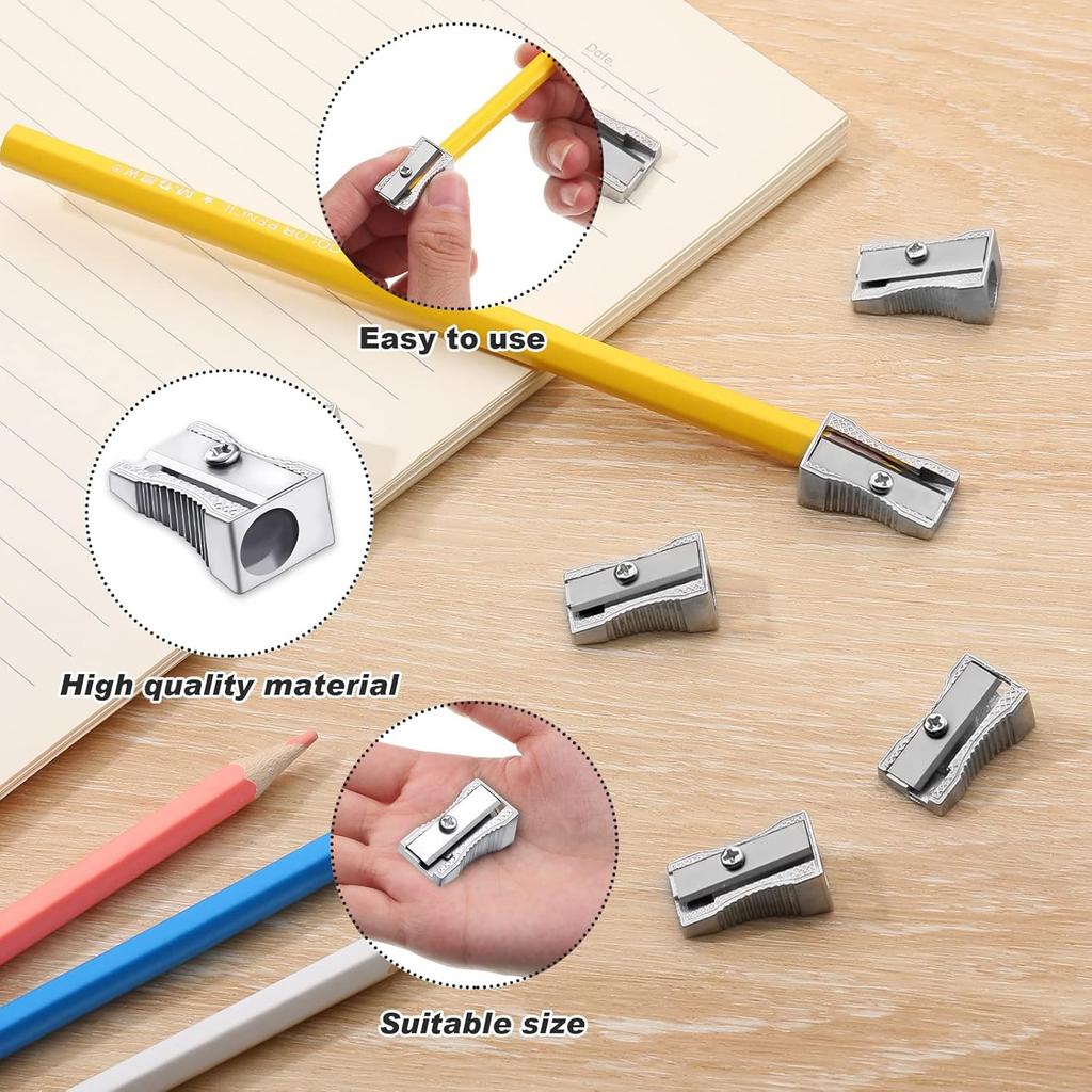 Fumete 96 Pcs Metal Mini Pencil Sharpeners Bulk Handheld Metal Pencil Sharpeners Single Hole Aluminum Alloy Manual Sharpener Bulk for School Office